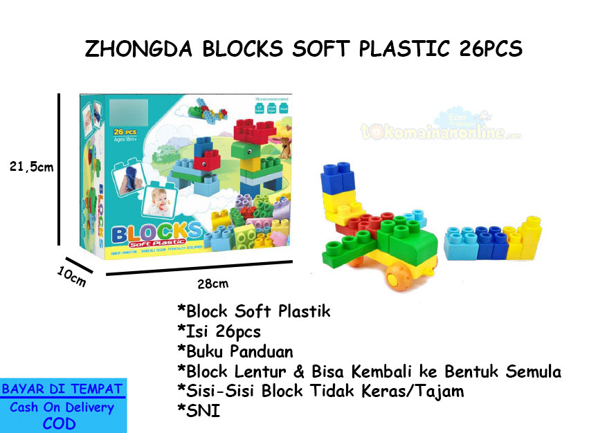 toko mainan online ZHONGDA BLOCKS SOFT PLASTIC 26PCS